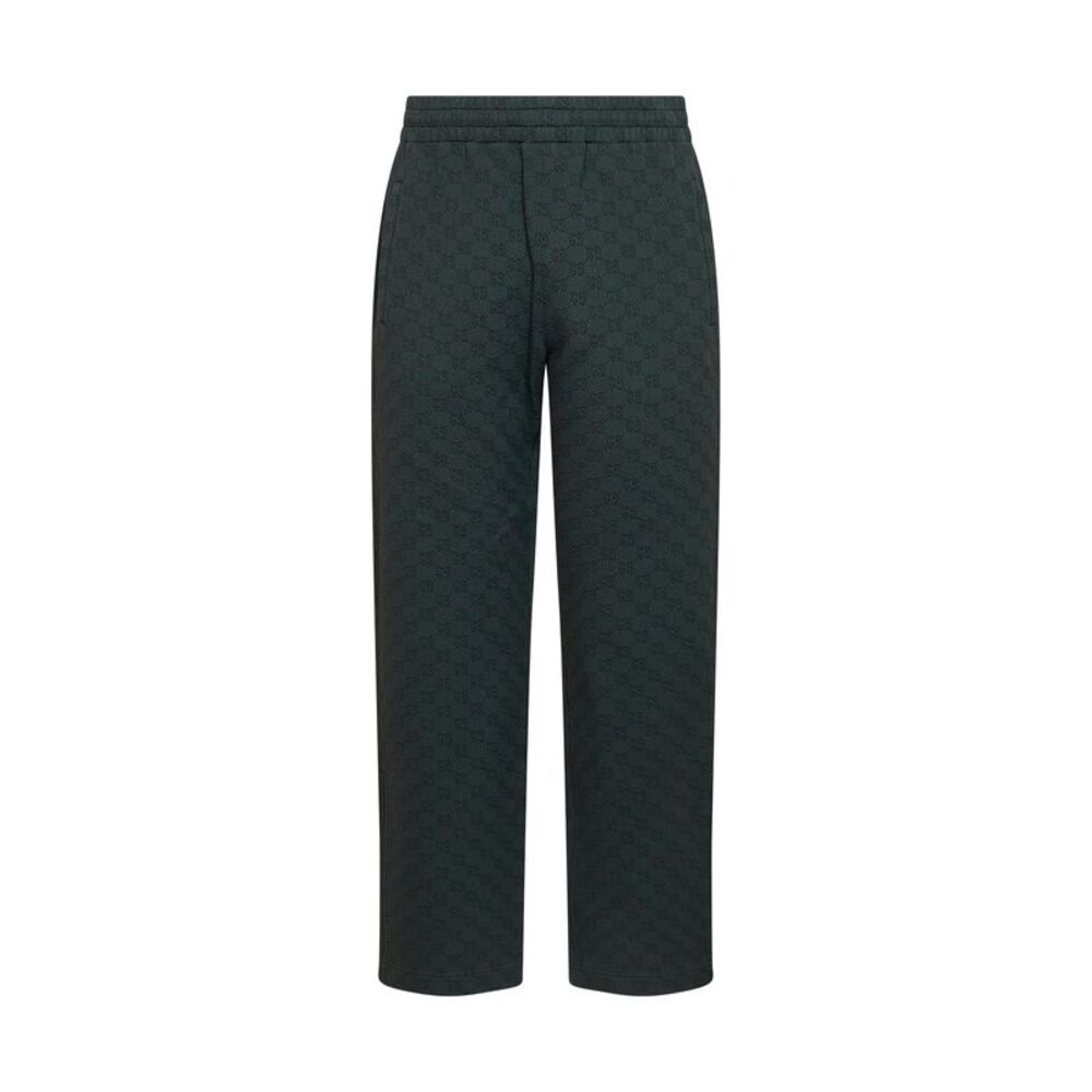 Gucci Men Green Gg Monogram Straight-Leg Trousers
